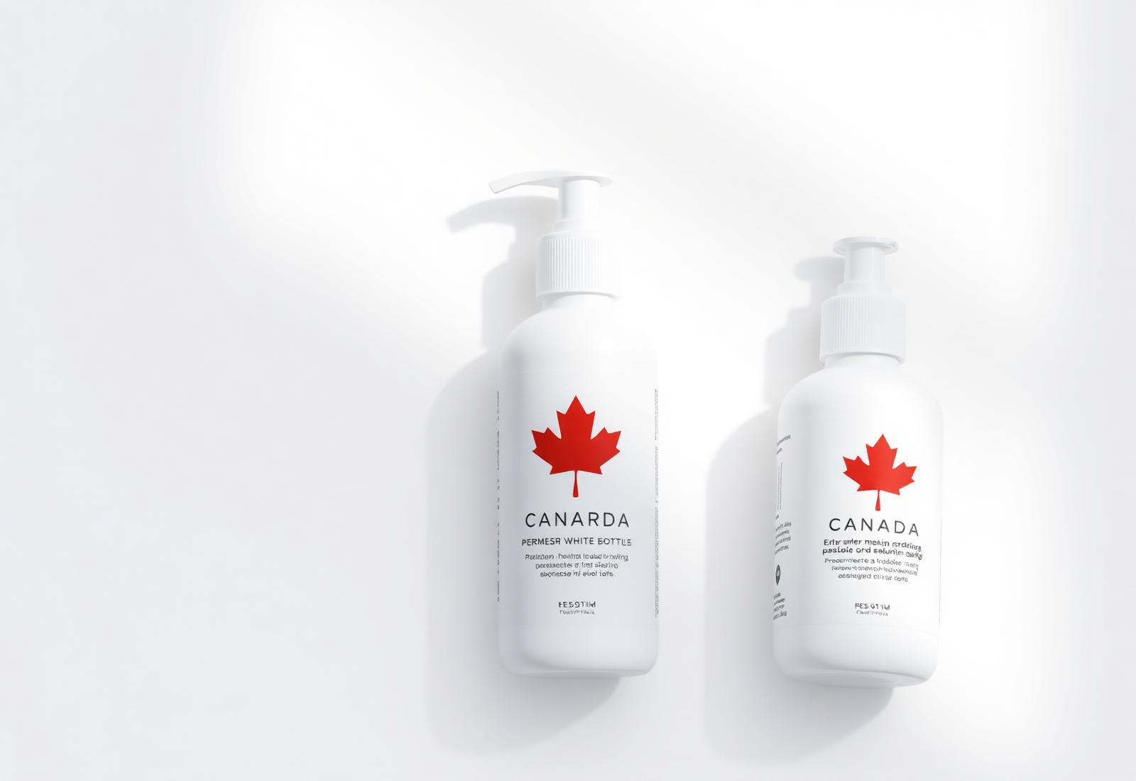 Premium white Ravonis bottles with minimal red maple leaf branding